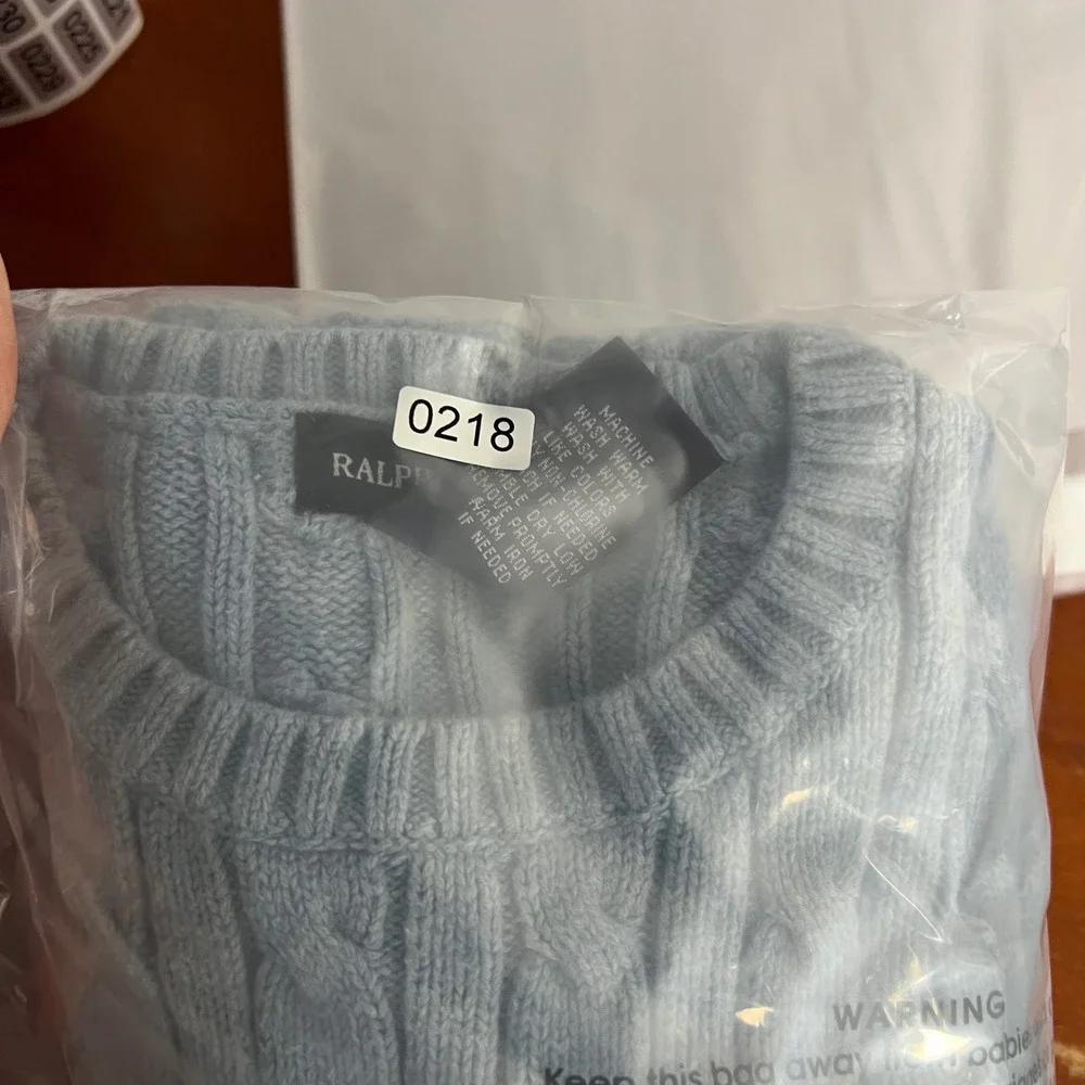Vintage Ralph Lauren Cable Knit Sweater Kids Small Light Blue Preppy Academia